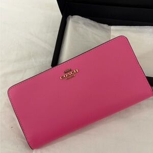 Coach Pink Leather Zip Continental Wallet – still in box